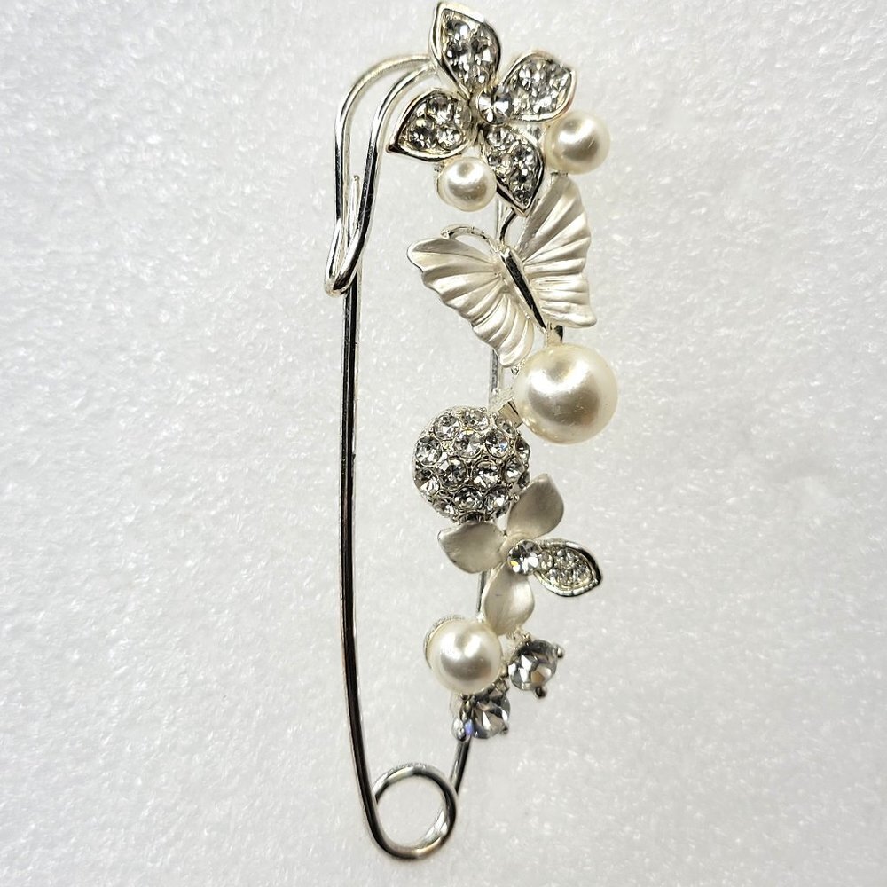 Butterfly and Pearl Brooch Pin on A Safety Pin Clip